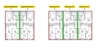 Einzel- sowie Gesamterwerb möglich – Fördermittel bereits bewilligt: 3 Reihenhäuser & 1 Doppelhaus - Grundriss Obergeschoss: Raumaufteilung im Obergeschoss der Häuser.